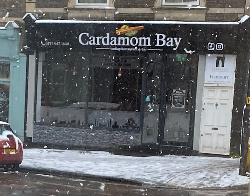 Cardamom Bay Indian Restaurant & Bar, 2 Harcourt Road, Westbury Park, snowy day 8th March 2023